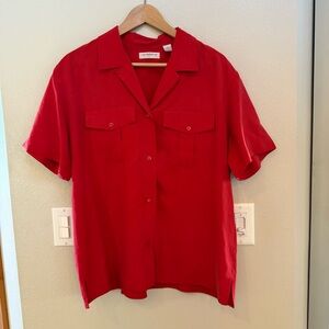 vintage silk Liz Claiborne red button down shirt 14